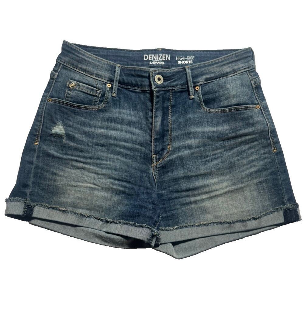 Denizen From Levi’s Womens High Rise Denim Shorts Distressed Raw Hem Size 2 W26